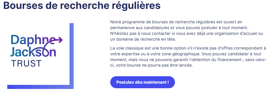 Bourses de recherche régulières Daphne Jackson